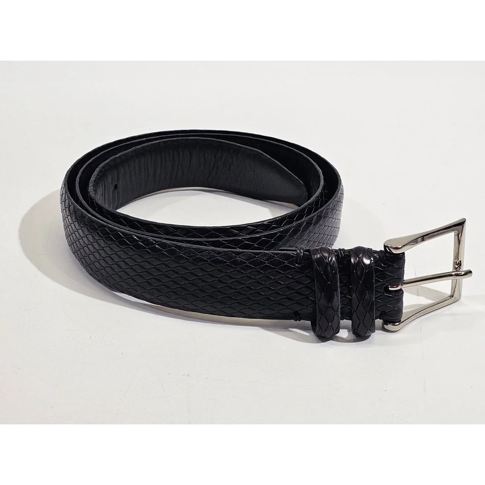 Bill Lavin Soft Collection Belt Mens 42 Black Embossed Leather Solid Brass Italy